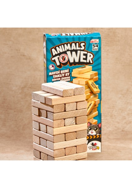 Animals Cezalı Jenga Tower Denge Oyunu 54 Adet Farklı Hayvan Taklidi