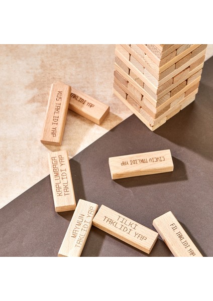 Animals Cezalı Jenga Tower Denge Oyunu 54 Adet Farklı Hayvan Taklidi