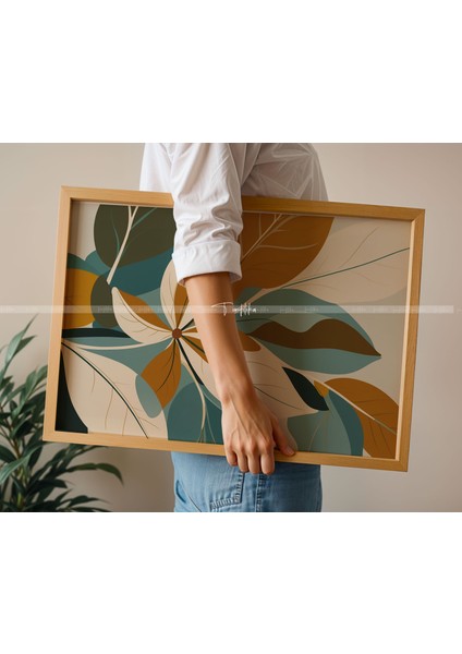 Minimalist Yaprak Desenli 3 Parçalı Ahşap Çerçeveli Tablo Seti