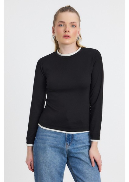 3011 Ribana Detay Uzun Kollu Bluz Siyah fiyatları