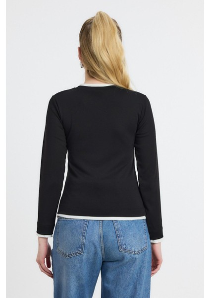 3011 Ribana Detay Uzun Kollu Bluz Siyah indirimleri