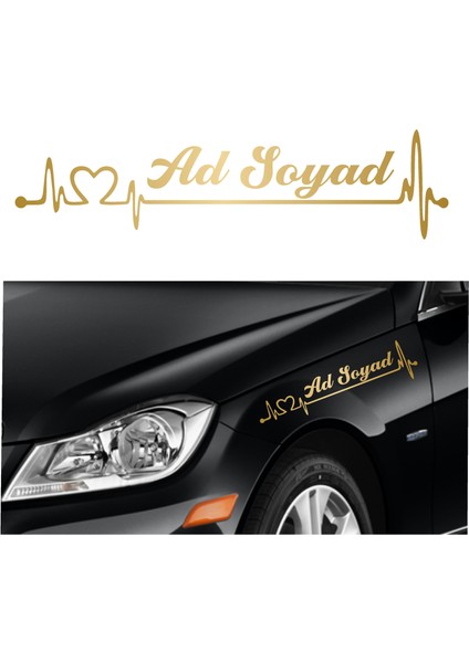 Kişiye Özel Ad Soyad Kalp Ritmi Sticker Araba Oto Motosiklet Karavan Etiket 00932