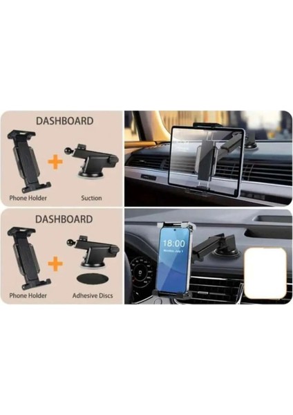 Araç Içi Telefon ve Tablet Tutucu Torpido ve Cam 360° Masa Telefon ve Tablet Standı 14 Inç