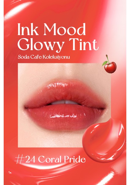 Kalıcı, Pigmentli, Parlak Bitişli Tint PERIPERA Ink Mood Glowy Tint 24 Coral Pride (Soda Cafe)