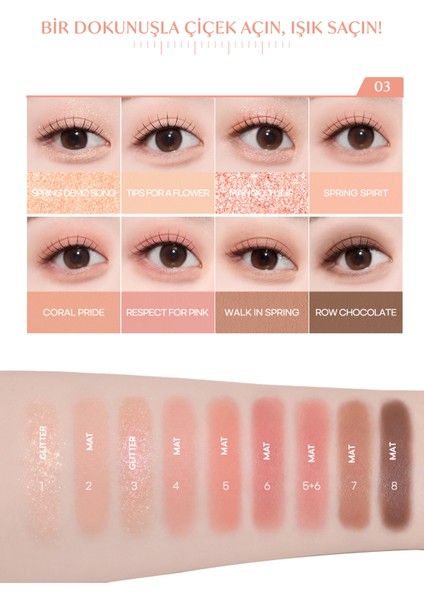 Pigmentli, 5 Farklı Dokulu Far Paleti PERIPERA All Take Mood Palette 003 Can I Call You A Flower