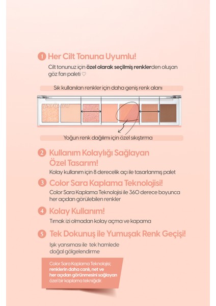 Pigmentli, 5 Farklı Dokulu Far Paleti PERIPERA All Take Mood Palette 003 Can I Call You A Flower