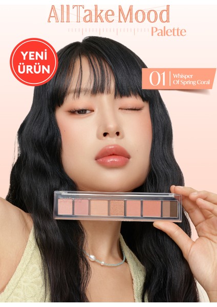 Pigmentli, 5 Farklı Dokulu Far Paleti PERIPERA All Take Mood Palette 001 Whisper Of Spring Coral