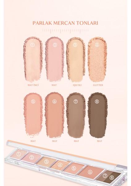 Pigmentli, 5 Farklı Dokulu Far Paleti PERIPERA All Take Mood Palette 001 Whisper Of Spring Coral