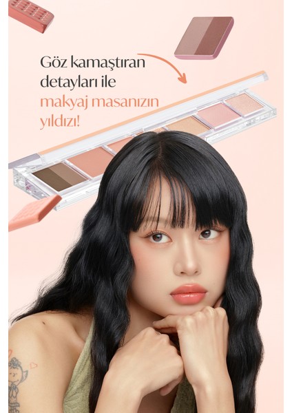 Pigmentli, 5 Farklı Dokulu Far Paleti PERIPERA All Take Mood Palette 001 Whisper Of Spring Coral