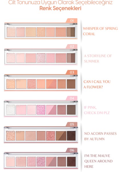 Pigmentli, 5 Farklı Dokulu Far Paleti PERIPERA All Take Mood Palette 001 Whisper Of Spring Coral