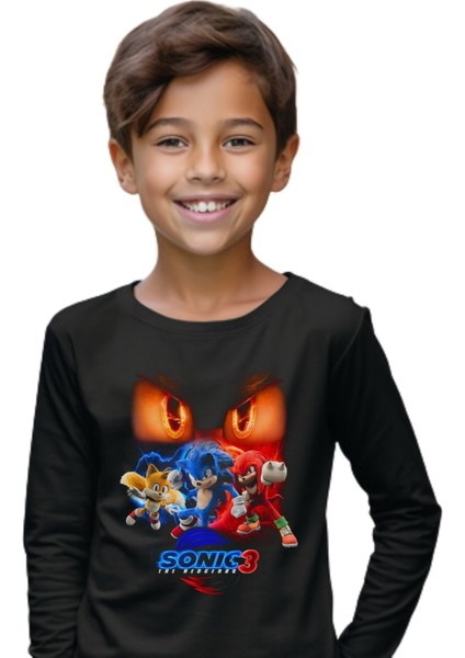 Sonic Tshirt Uzun Kol Çocuk Tişört Siyah