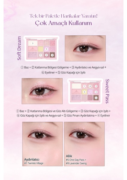 Çok Amaçlı Kullanıma Uygun, Yoğun Pigmentli Far Paleti CLIO Shade & Shadow Palette 05 Sweet Cloud