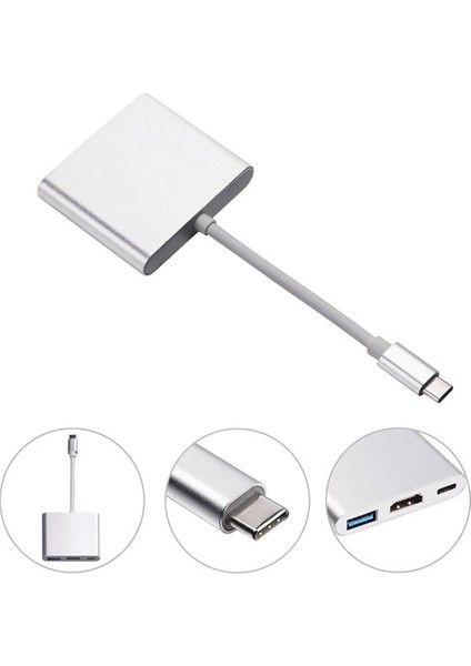 CF01 Macbook Uyumlu 4K Full HD 1080p Type C To 3 Portlu HDMI - USB 3.0 - PD Çevirici Hub Adaptör fiyatları