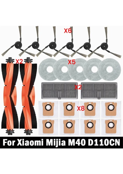 Xiaomi Mijia M40 D110CN Robot Süpürge Yedek Parçaları Ana Yan Fırça Hepa Filtre Paspas Bezi Toz Torbası Aksesuarları (Yurt Dışından)