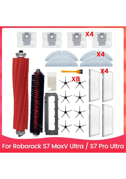 Roborock S7 Maxv Ultra / S7 Pro Ultra Elektrikli Süpürge Için Aksesuar Seti Ana Yan Fırça Hepa Filtre Paspas Bezi Toz Torbaları (Yurt Dışından)