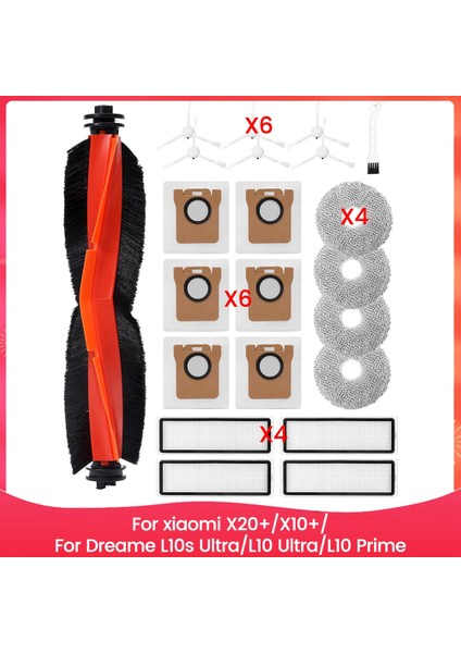 Xiaomi X20+/X10+/DREAME L10S ULTRA/L10 ULTRA/L10 Prime Robot Vakum Süpürge Ana Yan Fırça Hepa Filtre Paspas Çantaları (Yurt Dışından)