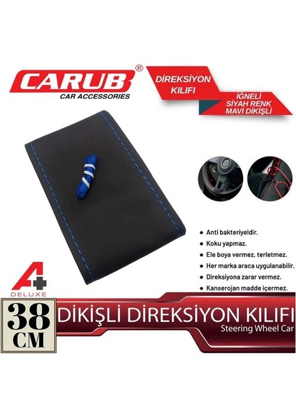 Direksiyon Kılııfı Iğneli 38CM Delüx Siyah Mavi Dikişli fiyatları