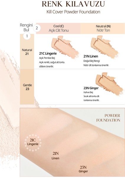 Hafif Yapılı, Pürüzsüz Mat Bitişli Pudra Fondöten CLIO Kill Cover Powder Foundation (21C Lingerie) modelleri