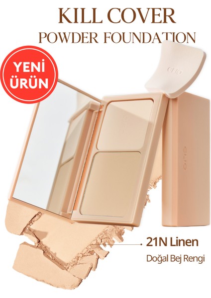 Hafif Yapılı, Pürüzsüz Mat Bitişli Pudra Fondöten CLIO Kill Cover Powder Foundation (21N Linen)