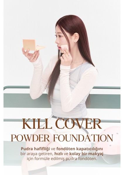 Hafif Yapılı, Pürüzsüz Mat Bitişli Pudra Fondöten CLIO Kill Cover Powder Foundation (21N Linen)