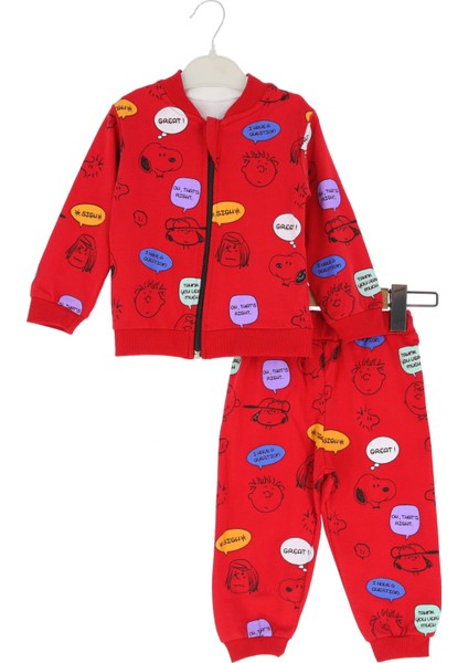 Erkek Bebek Takım Fermuarlı Üç Parçalı Snoopy Baskılı