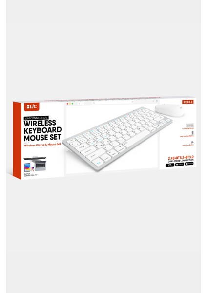 Beyaz Kablosuz Zarif Sessiz Tasarım Dual Mode 2.4g+Bt5.2 Klavye Mouse Set Ios Android Windows Uyumlu