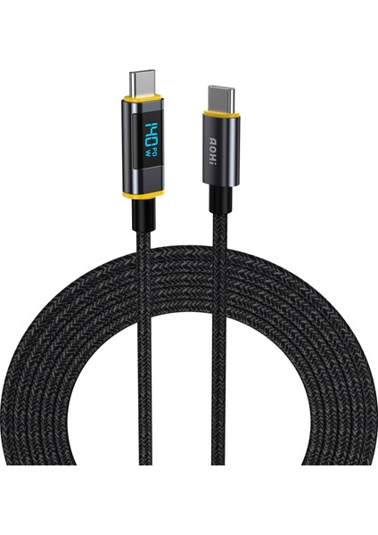 Magline Type-C to Type-C 140W PD3.1 LED Ekranlı Örgülü 1.2m Süper Hızlı Şarj-Data Kablosu