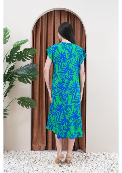 Kadın Yazlık Kısa Kol Etnik Desen Viskon Tiril Elbise | Plaj Elbisesi | Ev Elbisesi | Tatil Elbisesi modelleri