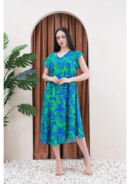 Kadın Yazlık Kısa Kol Etnik Desen Viskon Tiril Elbise | Plaj Elbisesi | Ev Elbisesi | Tatil Elbisesi fırsatları