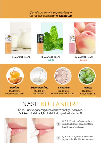 Bal ve Süt Özlü Besleyici Şeftali Aromalı Dudak Bakım Yağı A'PIEU Honey&Milk Lip Oil Light (Peach) modelleri