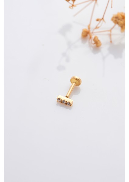 14 Ayar Altın Tragus Küpe Suyolu Vidalı