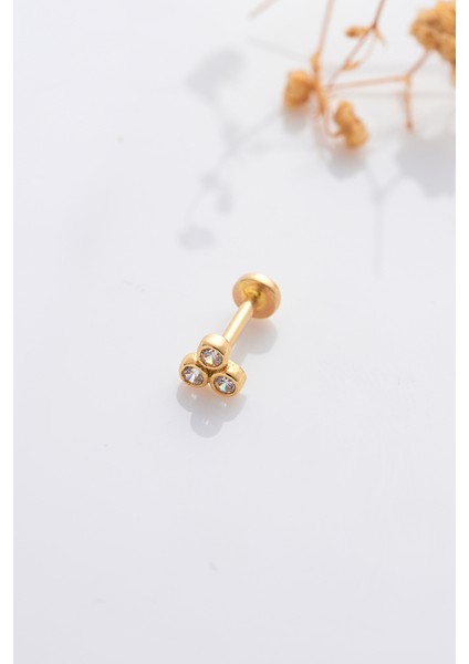 14 Ayar Altın Tragus Küpe Tria Vidalı