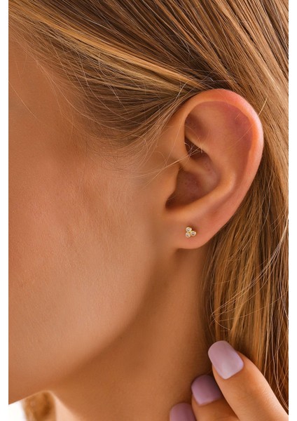14 Ayar Altın Tragus Küpe Tria Vidalı