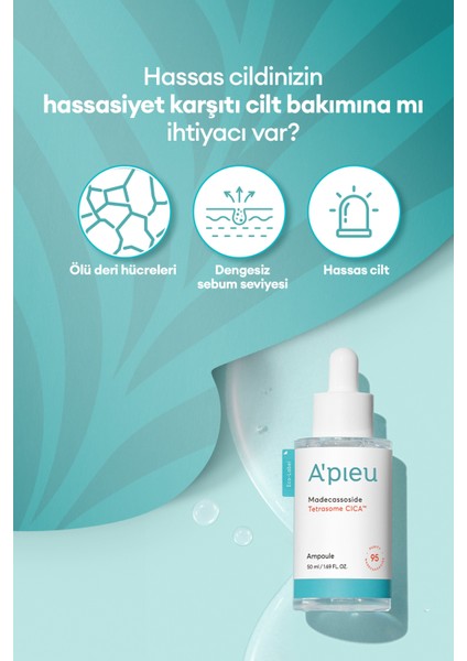 Hassas ve Yıpranmış Ciltler için Cica İçerikli Ampul A'PIEU Madecassoside Tetrasome Cica Ampoule