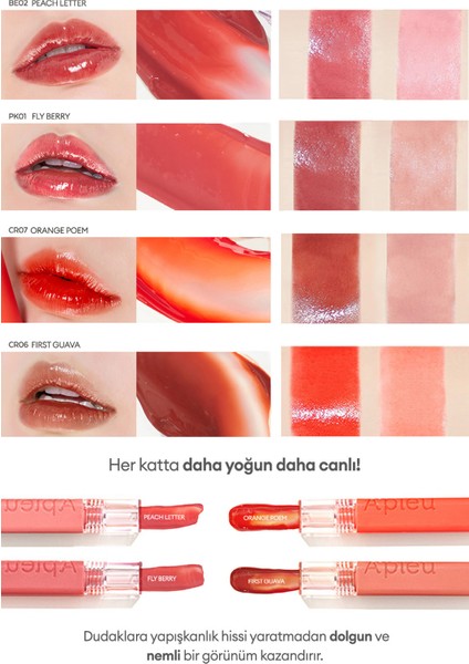 MISSHA Pürüzsüz Görünüm Sunan Gün Boyu Kalıcı Tint A'PIEU Juicy Pang Tint (BE02 Peach Letter) modelleri