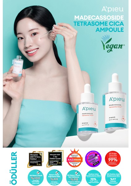 Hassas ve Yıpranmış Ciltler için Cica İçerikli Ampul A'PIEU Madecassoside Tetrasome Cica Ampoule