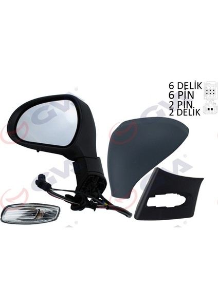 Diş Dikiz Aynasi Sol 308 07 Elektrikli Isitmali Sinyalli Sensörlü Astarli Konvenks 6 Fiş VM-6308EHPSR 12
