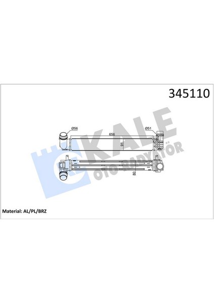 Turbo Radyatörü Intercooler Fluence Mgn Iii-Scenic Iii 1.5dci 09 657X91X80 110LUK Al/pl/brz 12