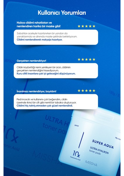10 Farklı Hyaluronik Asit Kompleksi İçeren Arındırıcı Tonik Pad Super Aqua Ultra Hyalron Toner Pads