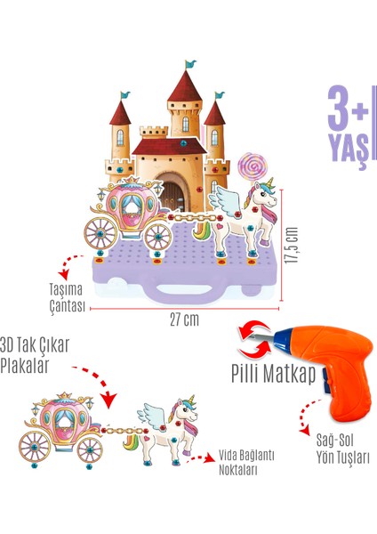 Oyuncak Matkap Seti Prenses Serisi 320 Parça Matkaplı Tamir Seti