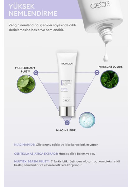 Suya Dayanıklı Ağırlık Yapmayan Güneş Kremi Cre'ars Profactor Waterproof Sunscreen SPF50+/PA++++