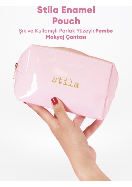 Şık ve Kullanışlı Parlak Yüzeyli Pembe Makyaj Çantası Stila Enamel Pouch (Pink)