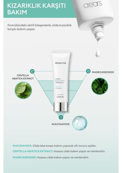 Hassas Cilt Tipleri için Cica İçerikli Güneş Kremi Cre'ars Profactor Cica Sunscreen SPF50+/PA++++