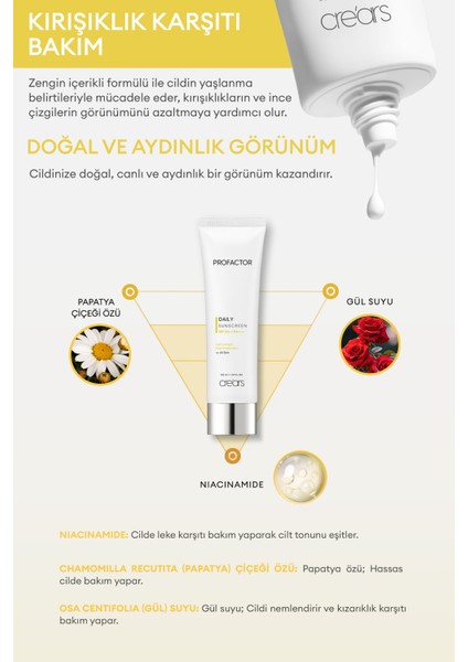 Günlük Kullanıma Uygun Hafif Dokulu Güneş Kremi Cre'ars Profactor Daily Sunscreen SPF50+/PA++++