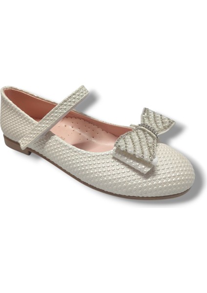 Baskı Deri Taşlı Fiyonk Cırt Bantlı Kız Çocuk Babet 31-36