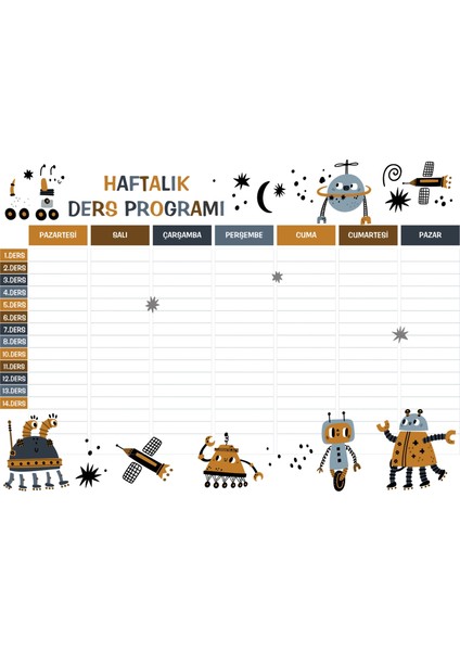 Statik Kağıt Haftalık Ders Programı (Model -1) 70 cm x 98 cm 10