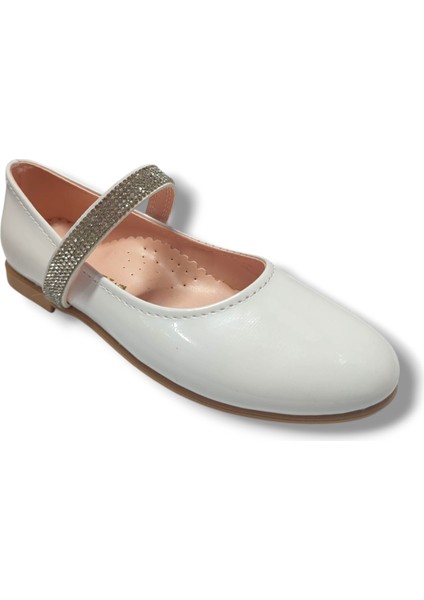 Rugan Deri Taşlı Lastik Bantlı Kız Çocuk Babet 31-36