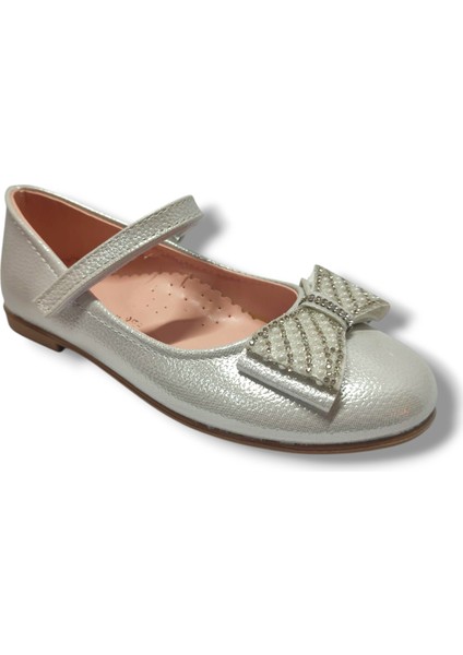 Parlak Baskı Deri Taşlı Fiyonk Cırt Bantlı Kız Çocuk Babet 26-30