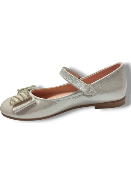 Parlak Baskı Deri Taşlı Fiyonk Cırt Bantlı Kız Çocuk Babet 26-30 modelleri