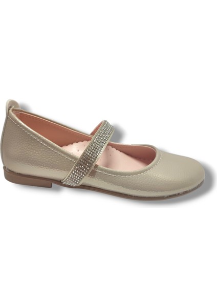 Parlak Baskı Deri Taşlı Lastik Bantlı Kız Çocuk Babet 21-25 modelleri